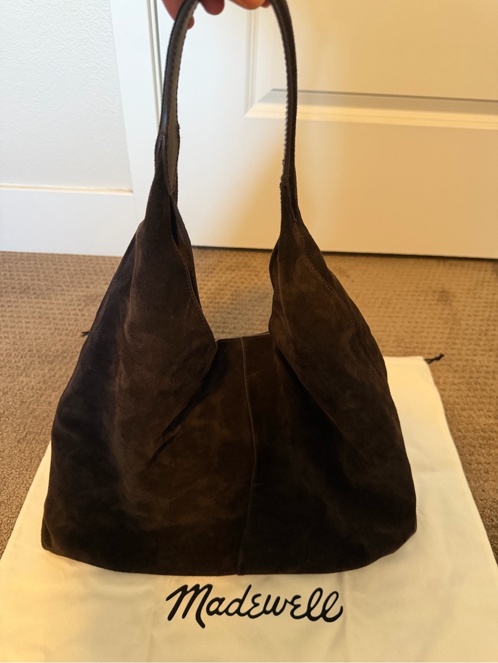 Madewell Dark Carob Large Mylie Suede Shoulder Hobo Bag - Picture 3 of 10